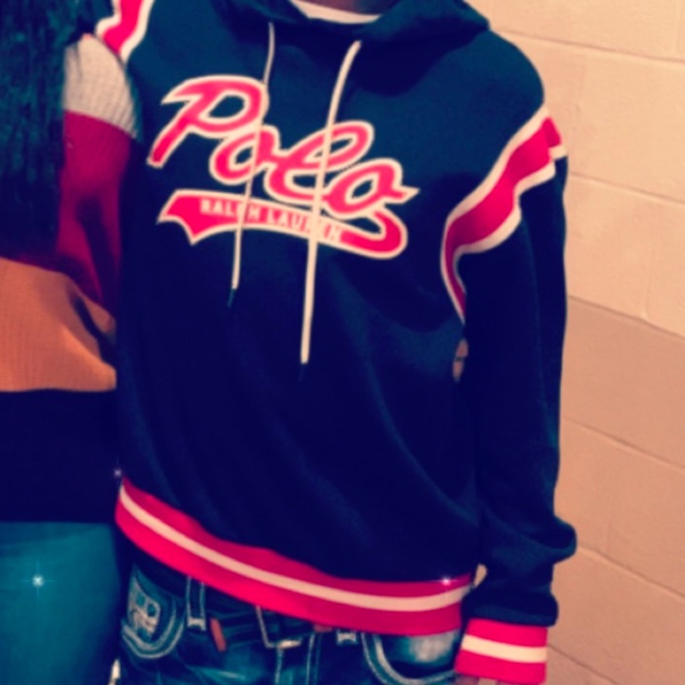 Ralph Lauren Polo varsity script hoodie (navy blue/red/white)